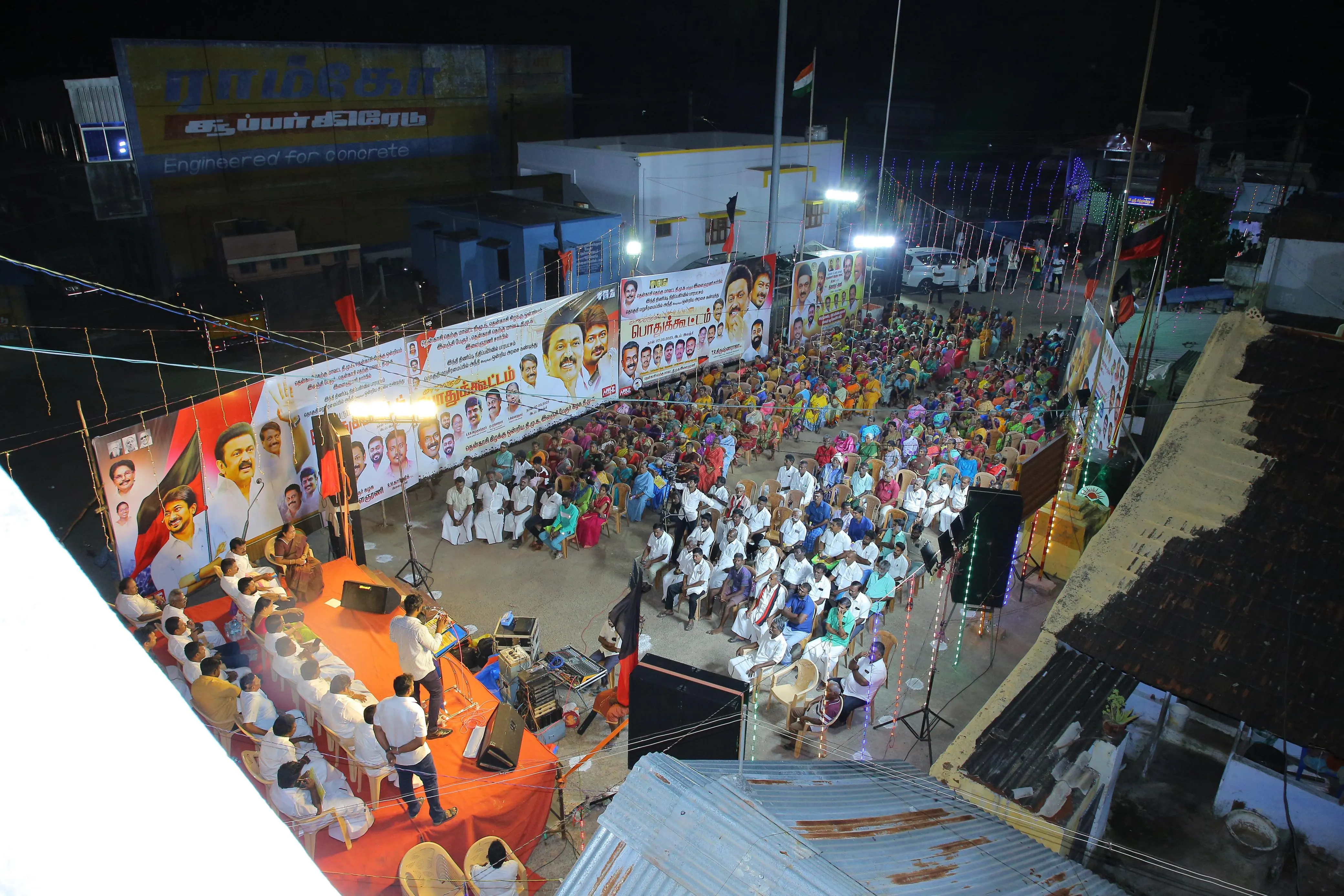 DMK Youth Wing organizers and public participating in district-level meetings opposing Hindi imposition