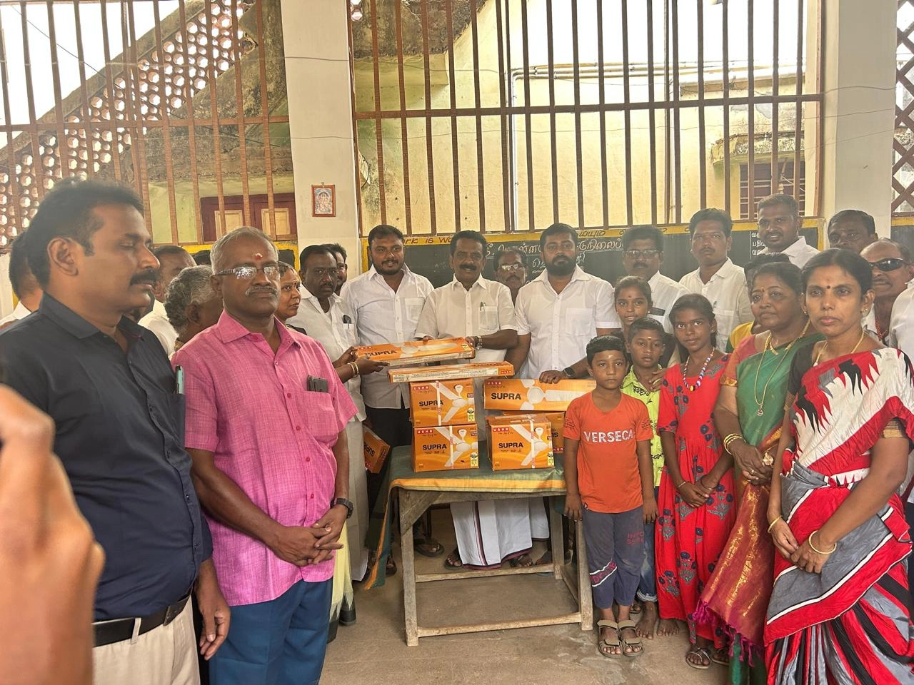 T.R. Krishnaraja and DMK Youth Wing organizers providing school infrastructure support during Kalaignar Centenary celebrations