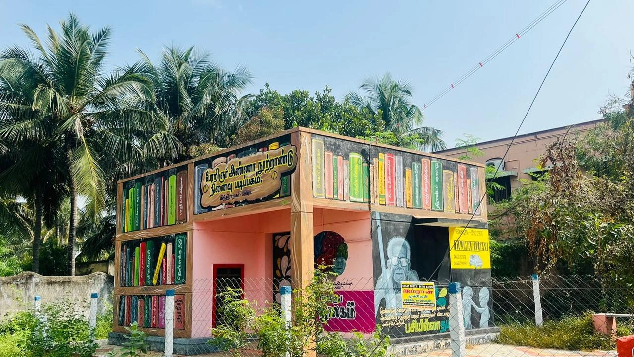 T.R. Krishnaraja inaugurating a public library to support students’ academic growth